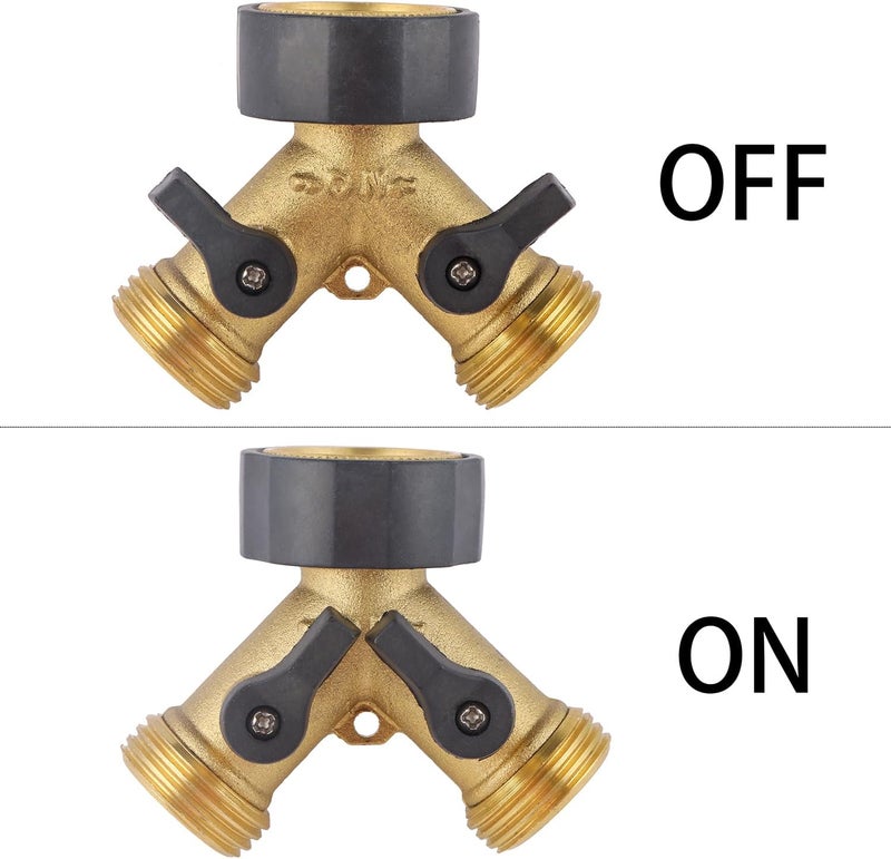 BILBAL Garden Hose Splitter 2 Way Heavy Duty, Brass Faucet Adapter With Rubber Grip Handle For Gardening Water Hose Shut Off Valve Hose Connector Fittings Outdoor Water Spigot Hose Bib Y Splitter - Image 3